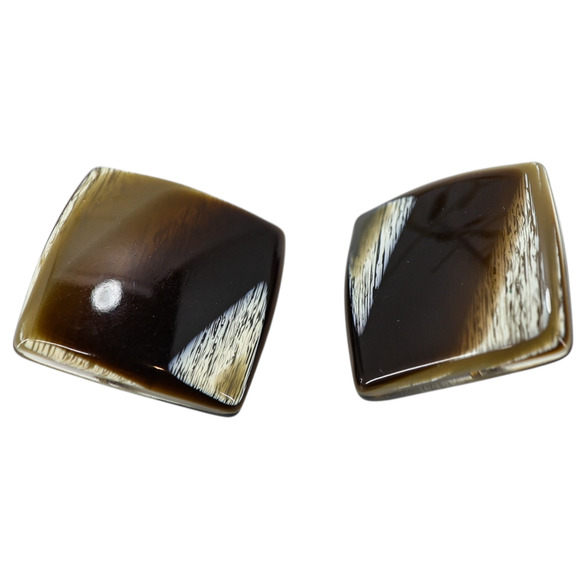 Faux Horn Square Lucite Clip On Earrings High Gloss MCM Style - Picture 4 of 7